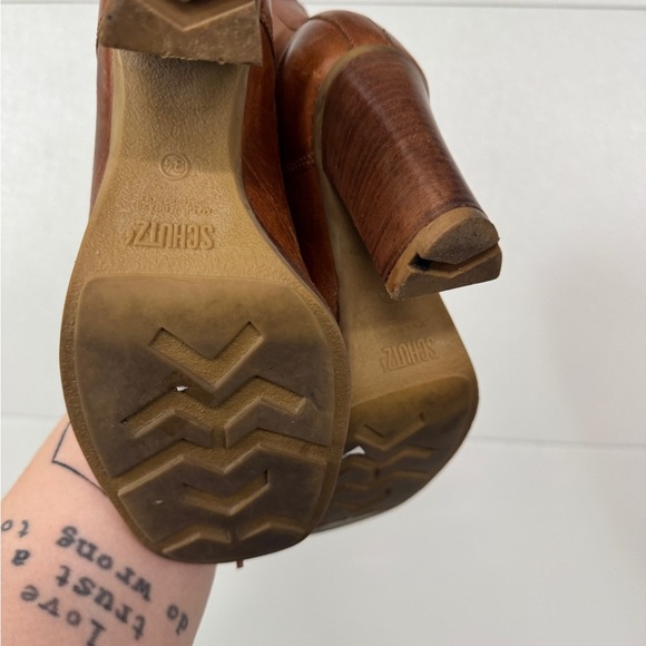 Schutz heeled y2k lace up vintage retro Brown Leather Women's Ankle Boots rare - Picture 5 of 6